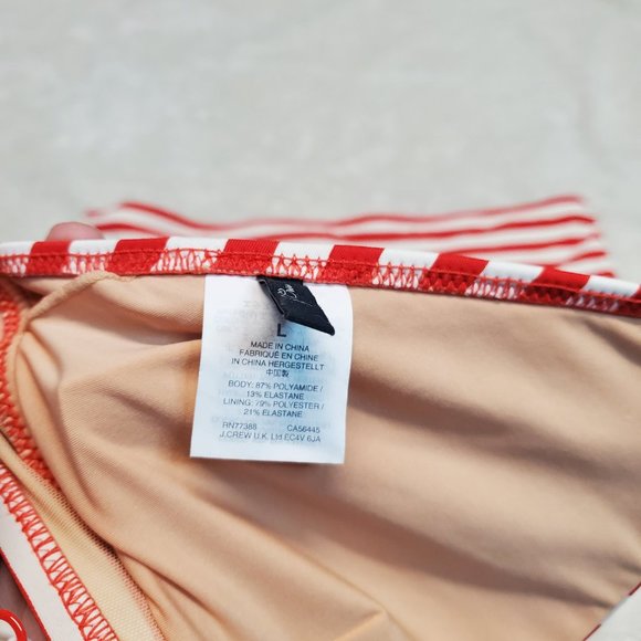 J. Crew Red White Stripe High Rise 2 Pc Swimsuit Bathing Suit Bikini Set Women L - Picture 7 of 9
